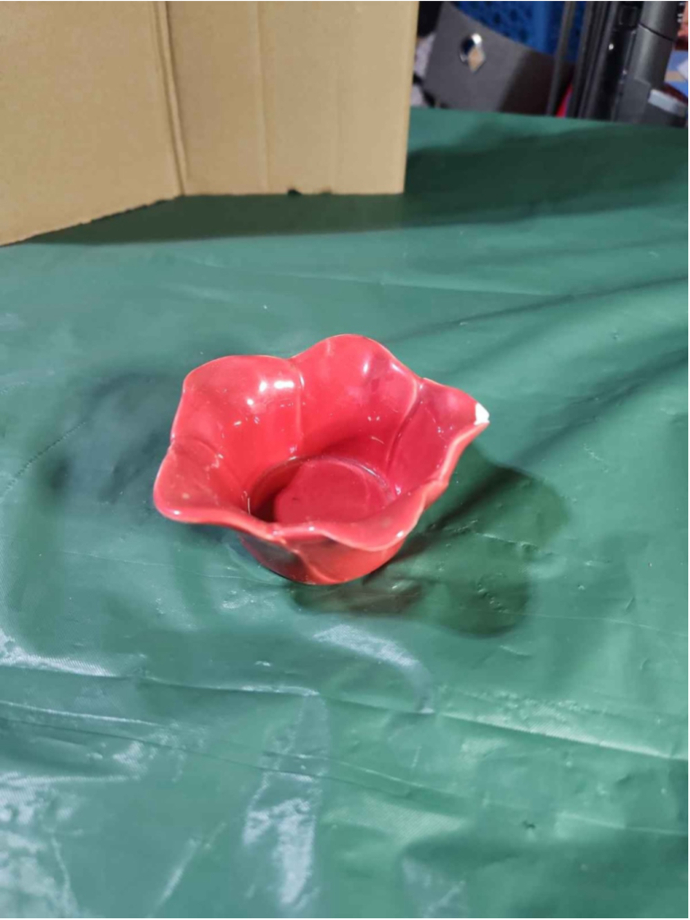 Red Flower Shaped Ceramic Bowl Dish Serving Decor